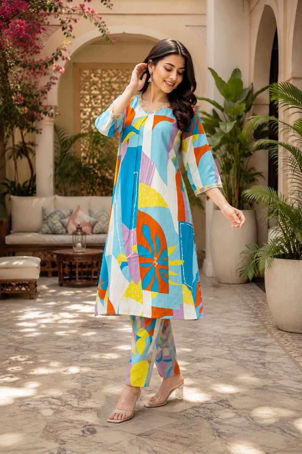 MULTI COLOUR ATTRACTIVE RAYON SLUB 2 PCS SET CORD SET WHOLESALER SHOP